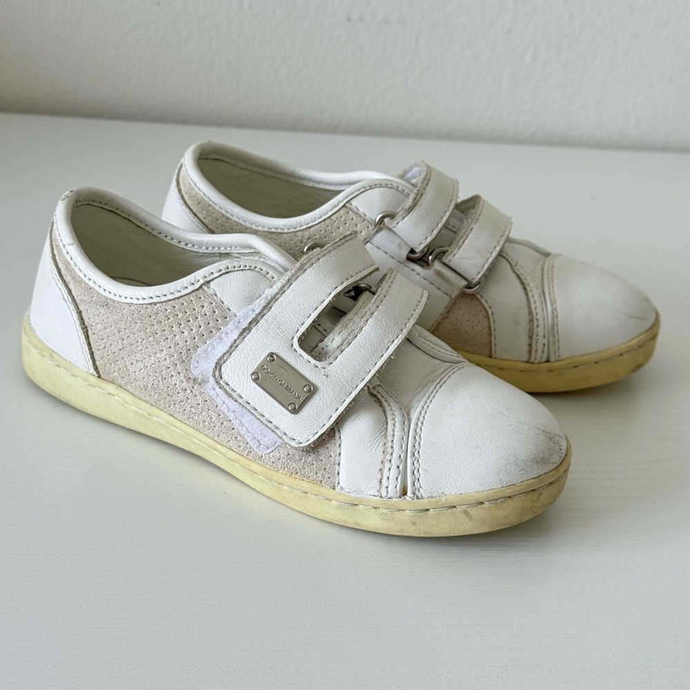 Dolce & Gabbana White Leather Kids Sneakers, Size 10.5 (28)